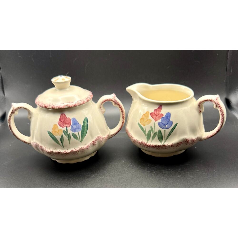 Pristine Vintage Pottery by Levine Tulip Sugar Bowl and Creamer Set Richmond CA